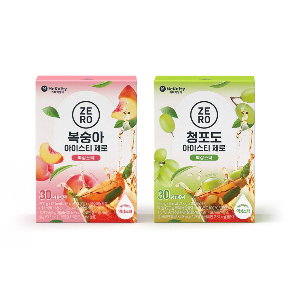 한국맥널티 제로 칼로리 아이스티 액상스틱 30개입(복숭아/청포도)